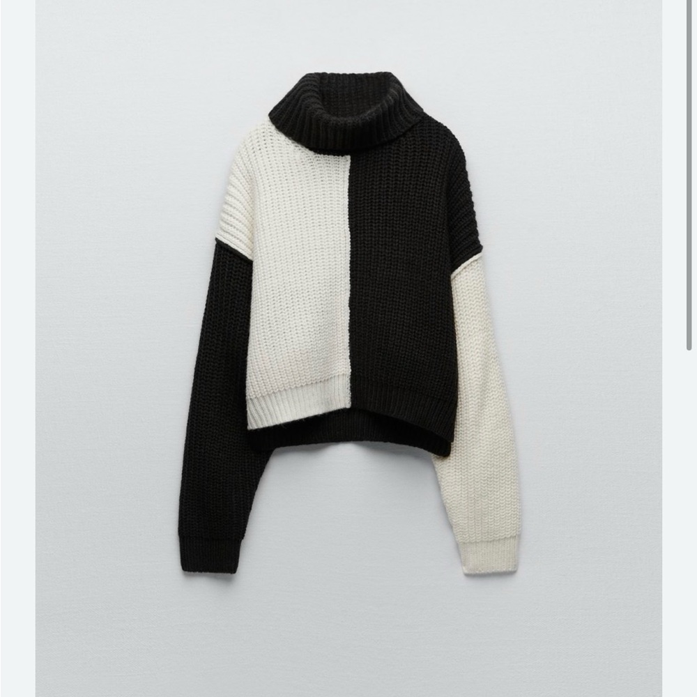Zara Black and Cream Turtleneck Sweater